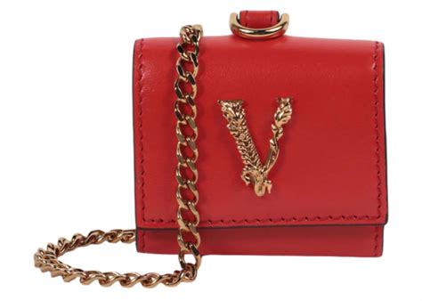 Versace Virtus Leather Airpod Case Red in Calfskin Leather 